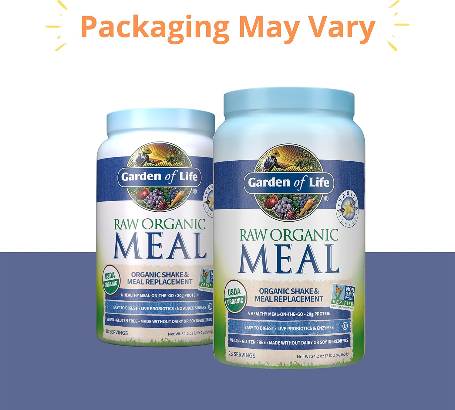 Garden of Life Raw Organic Meal Replacement Powder - Vanilla, 28 Servings, 20g Plant Based Protein Powder, Superfoods, Greens, Vitamins Minerals Probiotics & Enzymes All-in-One Meal Replacement Shake Pack of 2