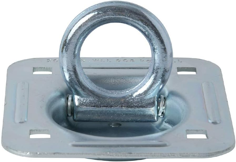 Four Recessed Tie-Down D-Rings, Square Trailer Cargo Tie-Down Anchors, Mounting Lock Plate + Installation Bolting Hardware Accessories - Carriage Bolts, Hex Nuts, Flat Washers