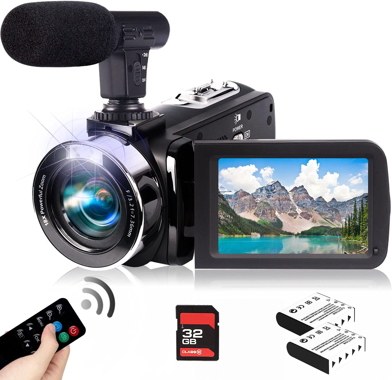 Video Camera Camcorder with Microphone 2.7K Full HD YouTube Vlogging Camera 42.0 MP 18X Digital Zoom Webcam Camera Recorder 3.0 Inch Screen with 2 Batteries and 32GB SD Card Pack of 2