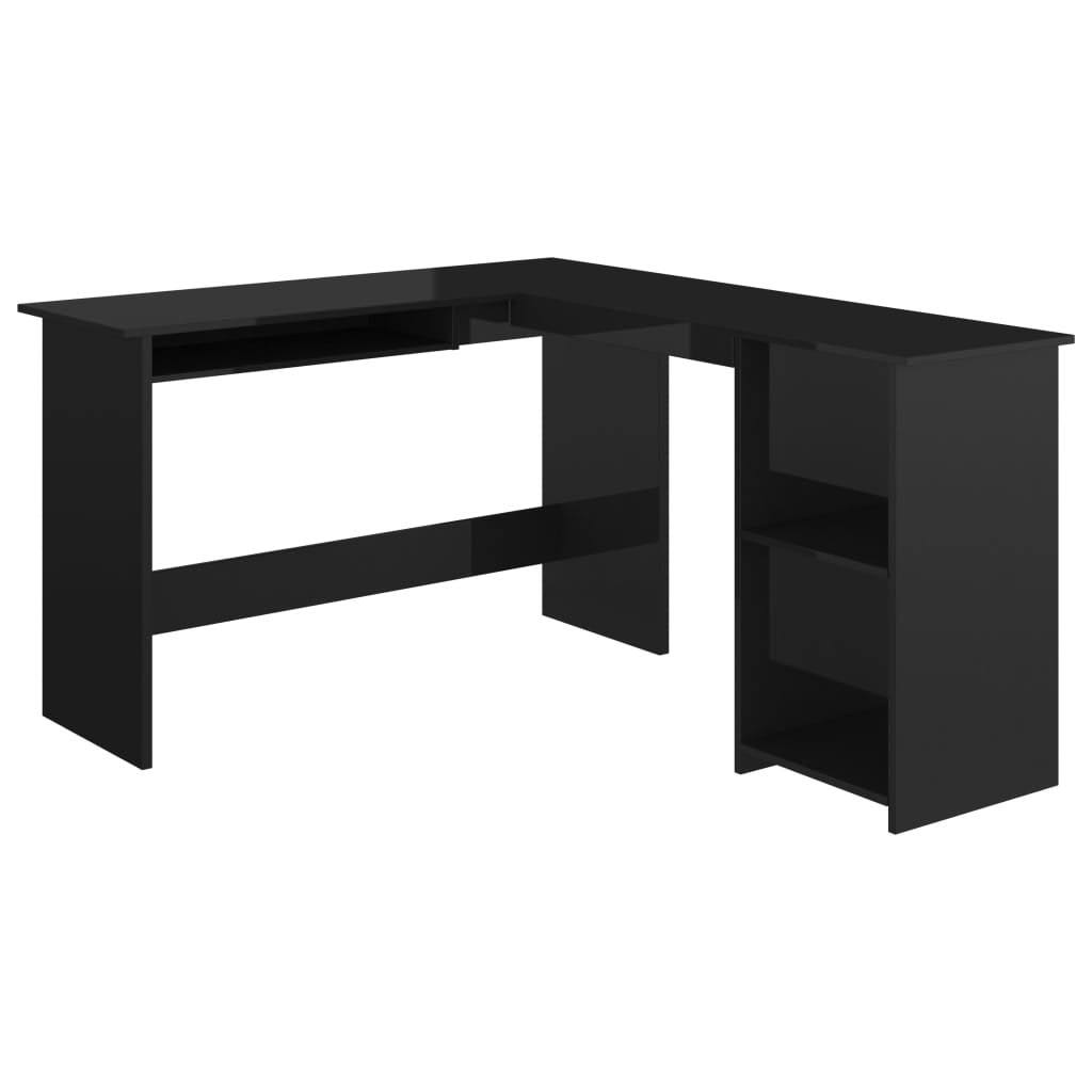 vidaXL L-Shaped Corner Desk High Gloss Black 47.2x22x55.1x22x29.5x22 Chipboard