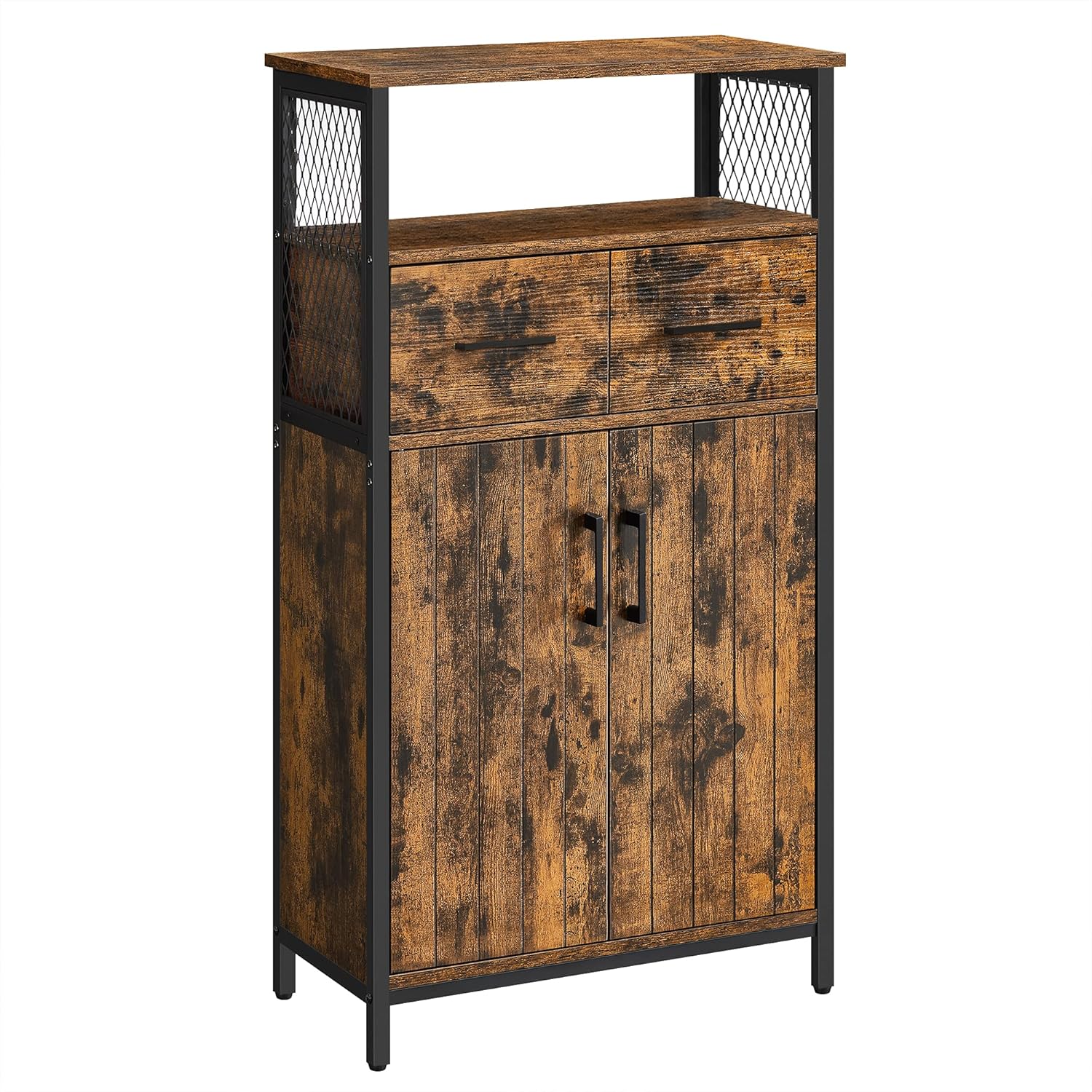 VASAGLE Storage Cabinet,Bathroom Cabinet with Doors and Shelves, Freestanding Floor Cabinet, Industrial, Rustic Brown and Black ULSC261B01