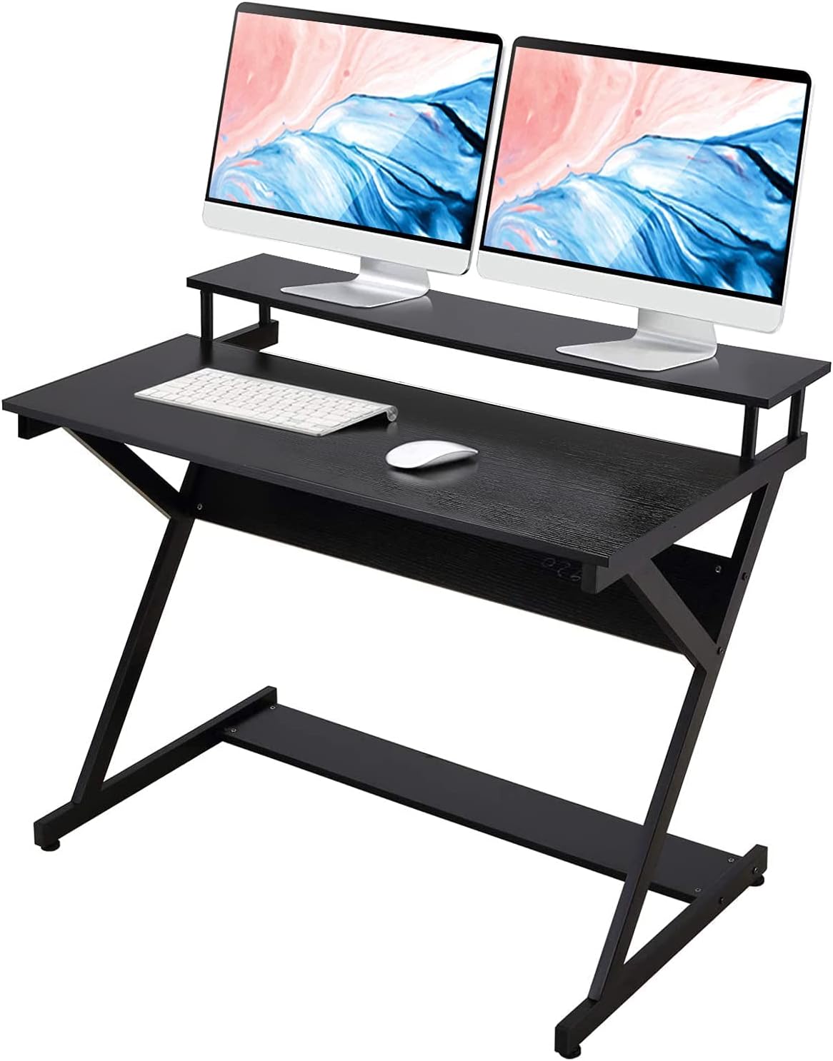 Comix Computer Desk with Monitor Stand, 40 Inch Small Gaming Table Sturdy Writing Workstation Z-Shaped Modern Computer Desk for Small Place Home School Office, Black Pack of 2