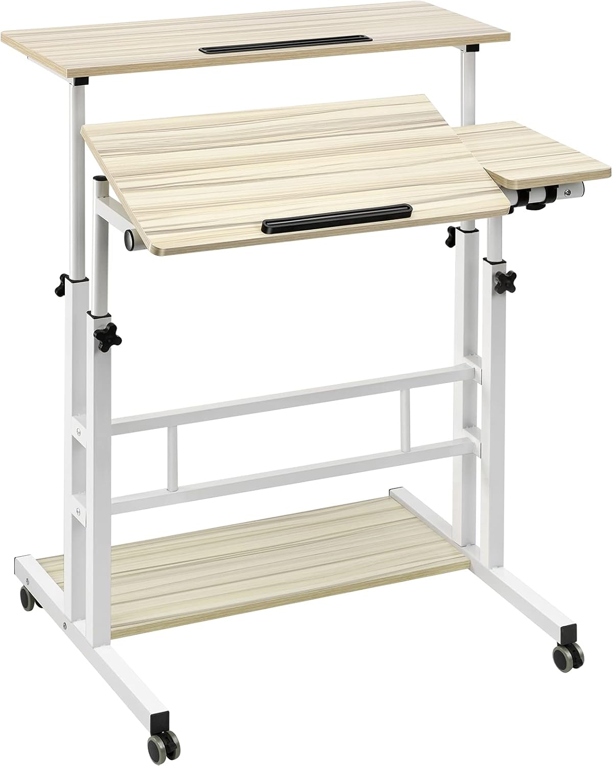 SIDUCAL Mobile Stand Up Desk, Adjustable Laptop Desk with Wheels Storage Desk Home Office Workstation, Rolling Table Laptop Cart for Standing or Sitting, Black