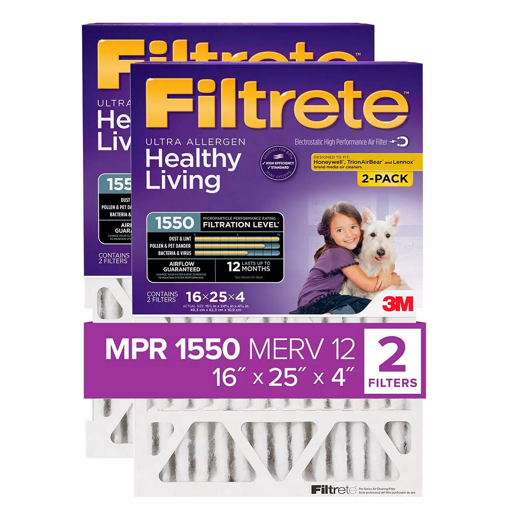Filtrete Allergen Reduction Filter for 4&rdquo; Housings, 20&rdquo; x 25&rdquo; x 4&rdquo; (2 Pack)