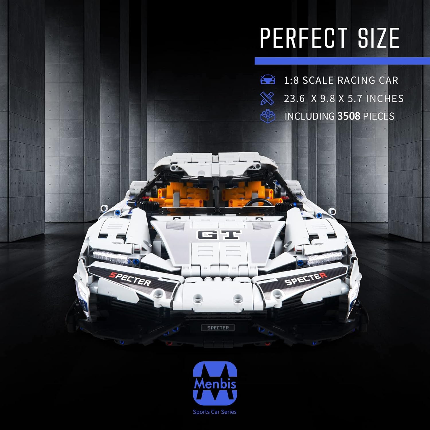 M Menbis MOC Building Blocks and Construction Toy-1:8 Scale Racing Car Model for Adults/ Teens，DIY Building Blocks Race Car 3508PCS.