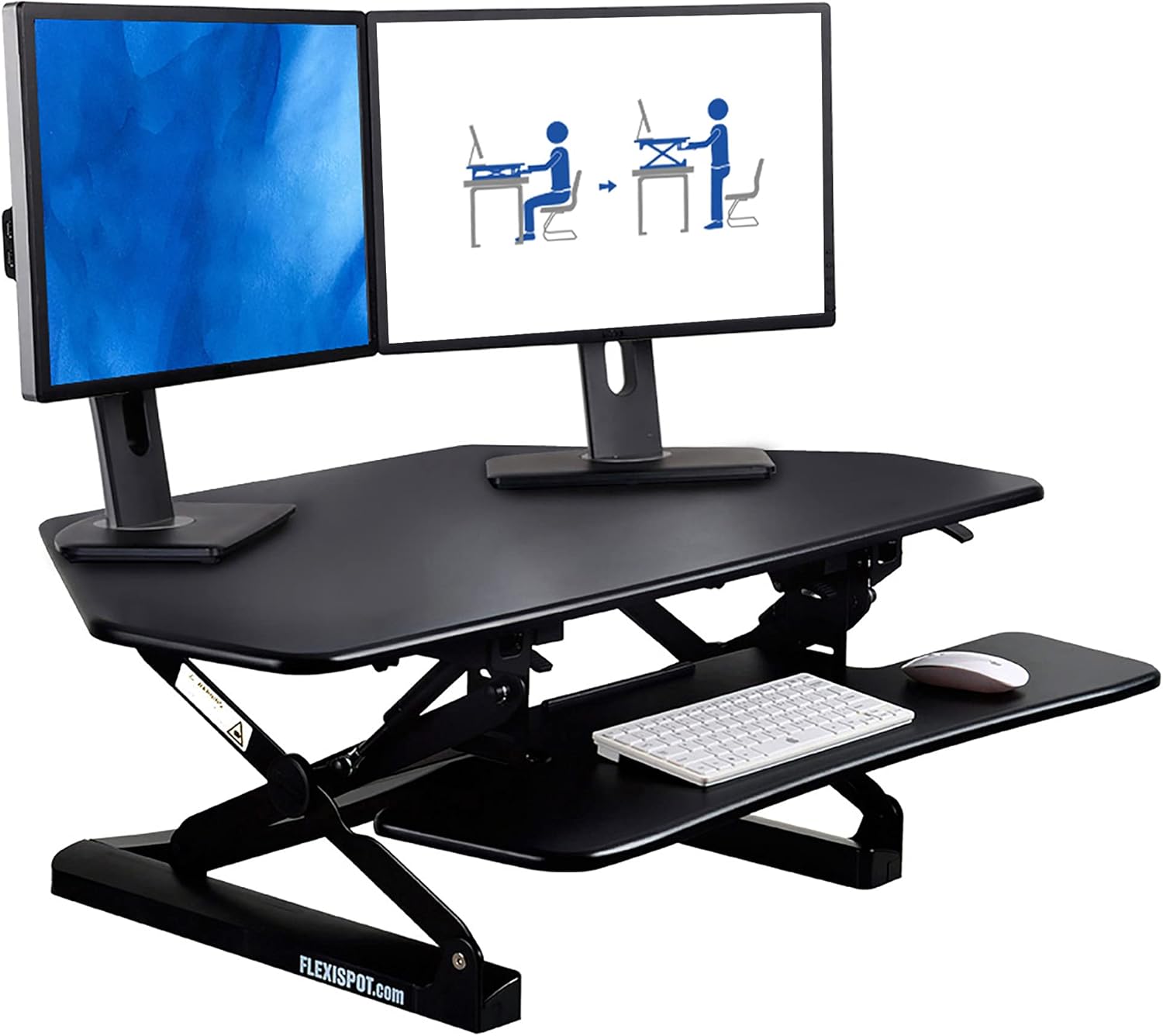 FlexiSpot Height Adjustable Standing Desk Converter 47 Inch Stand Up Desk Riser, Wide Black Home Office Desk for Dual Monitor Workstations (M3B)