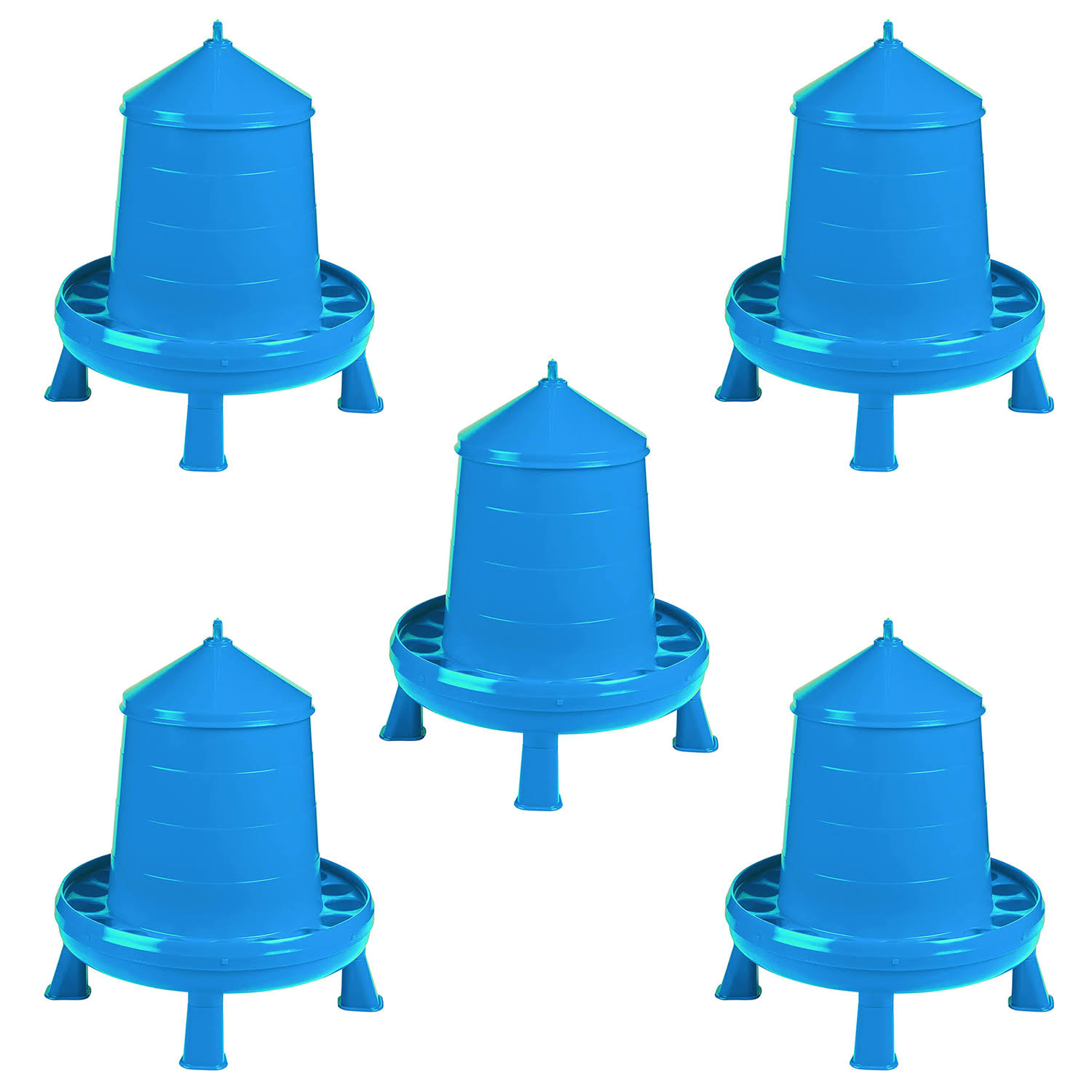 Double-Tuf High 17.5lb Durable Poultry Feeder Container with Legs, Blue (5 Pack)