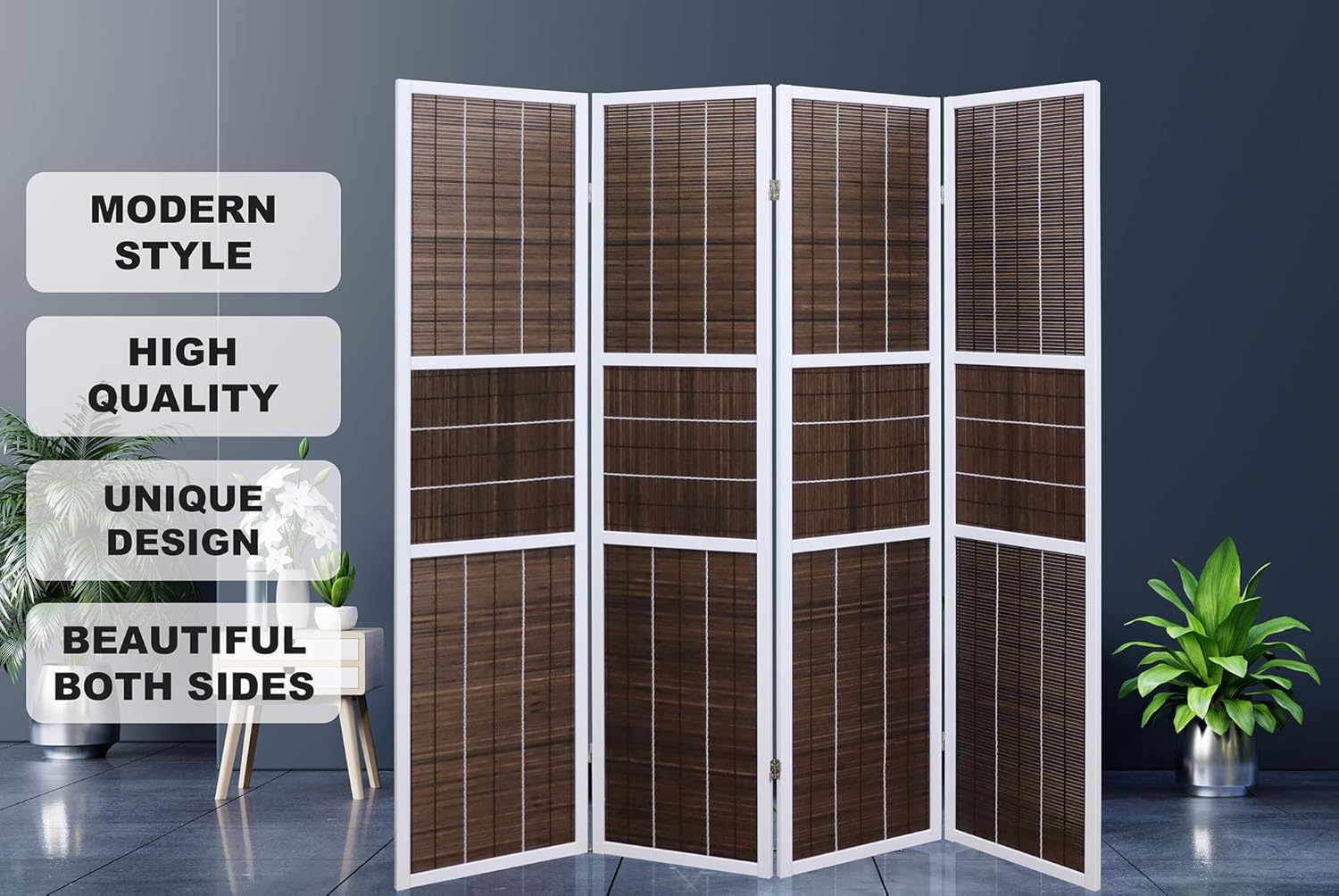 GL Global Life 4 Panel 6ft Tall Modern Style Room Divider, Folding Privacy Room Divider Screens, Partition & Space Divider, Space Seperater, Freestanding