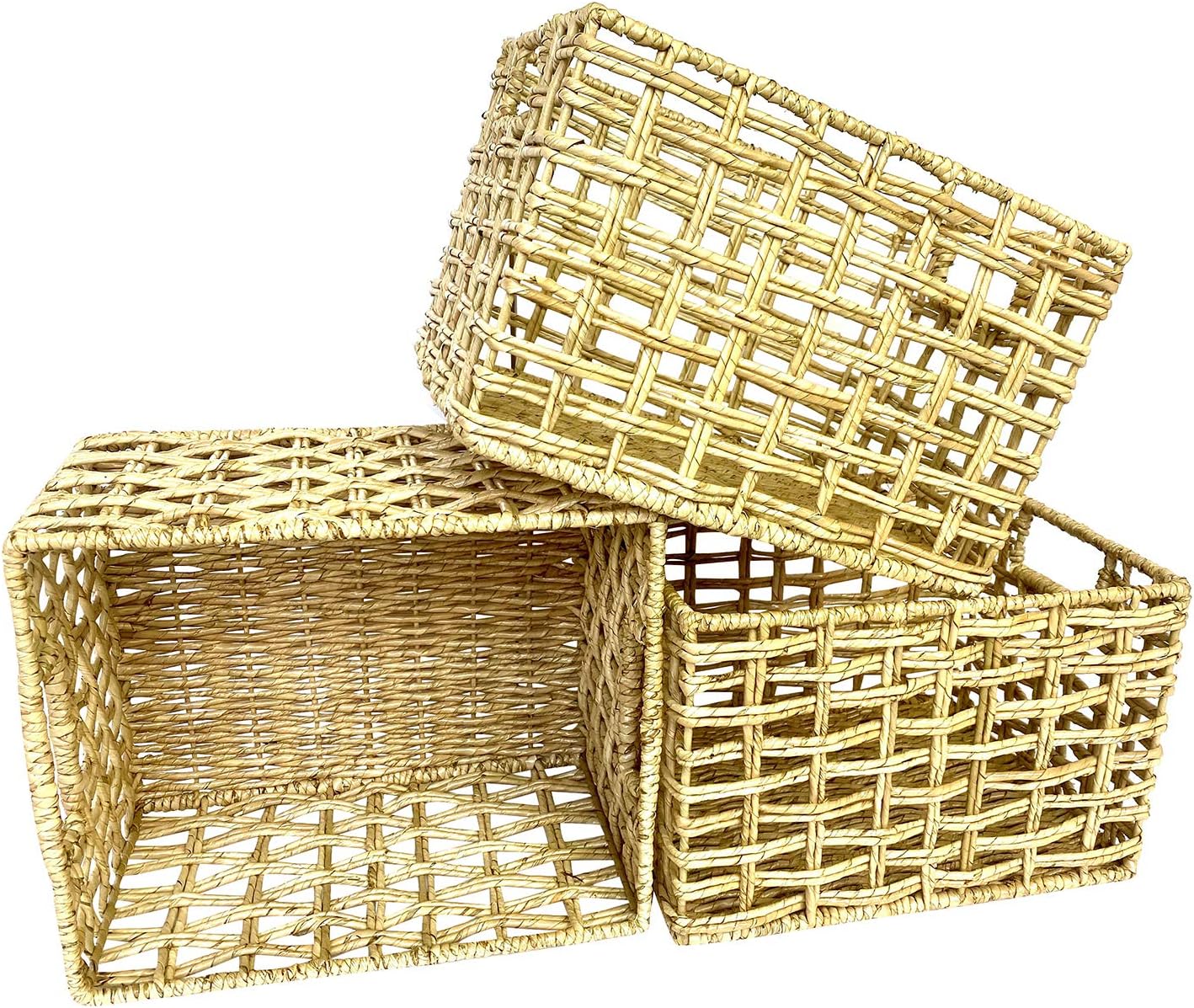 Wrightmart Storage Baskets, Natural Handwoven Set of 3, Decorative Home Organizer for Shelves, Pantry, Living Room, Bedroom, Office (Natural Abaca Weave) Pack of 2