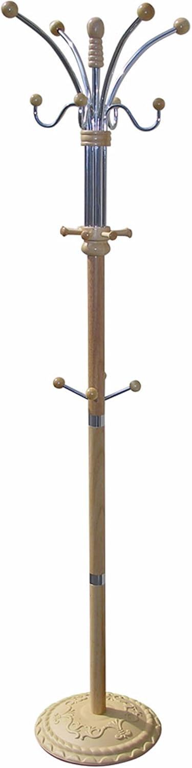 ORE International Six Foot Wood and Chrome Coat Rack Natural Finish