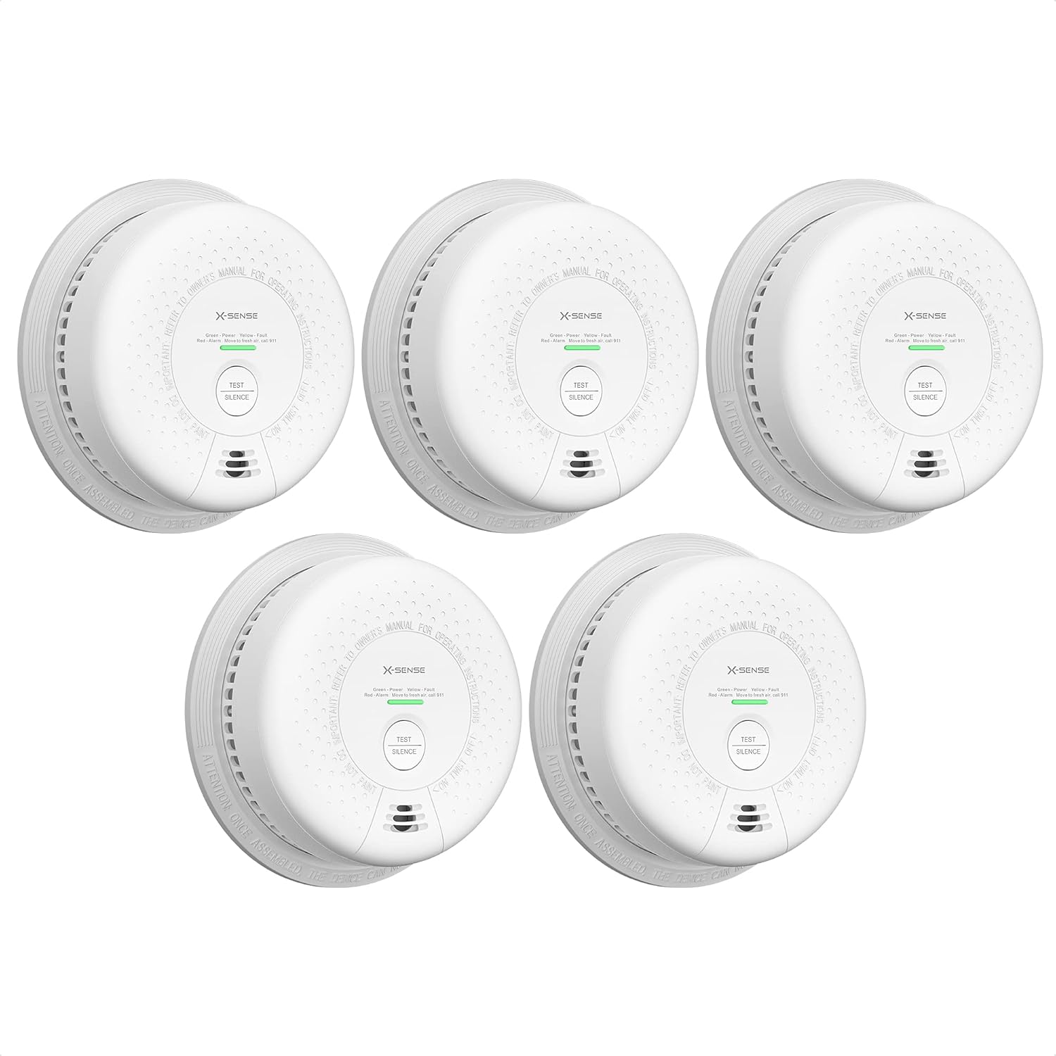 X-Sense SC03 10-Year Battery (Not Hardwired) Smoke and Carbon Monoxide Detector Alarm, Compliant with UL 217 & UL 2034 Standards, Silence Button & LED Indicator, Auto-Check, 5-Pack