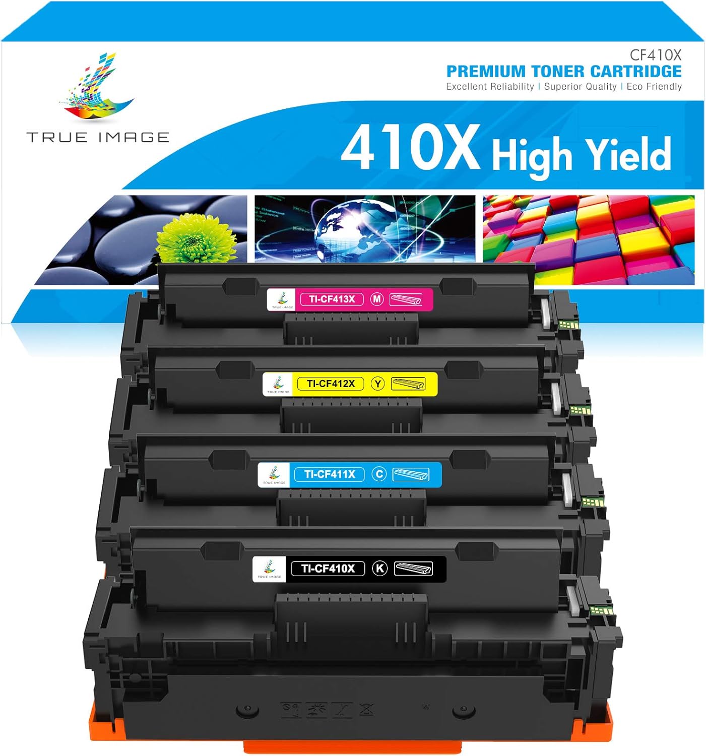 TRUE IMAGE Compatible Toner Cartridge Replacement for HP 410X CF410X CF411X CF412X CF413X to use with Color Pro MFP M477fdw M477fdn M477fnw Pro M452dn M452nw M452dw Printer Toner Ink (4 Pack) Pack of 2