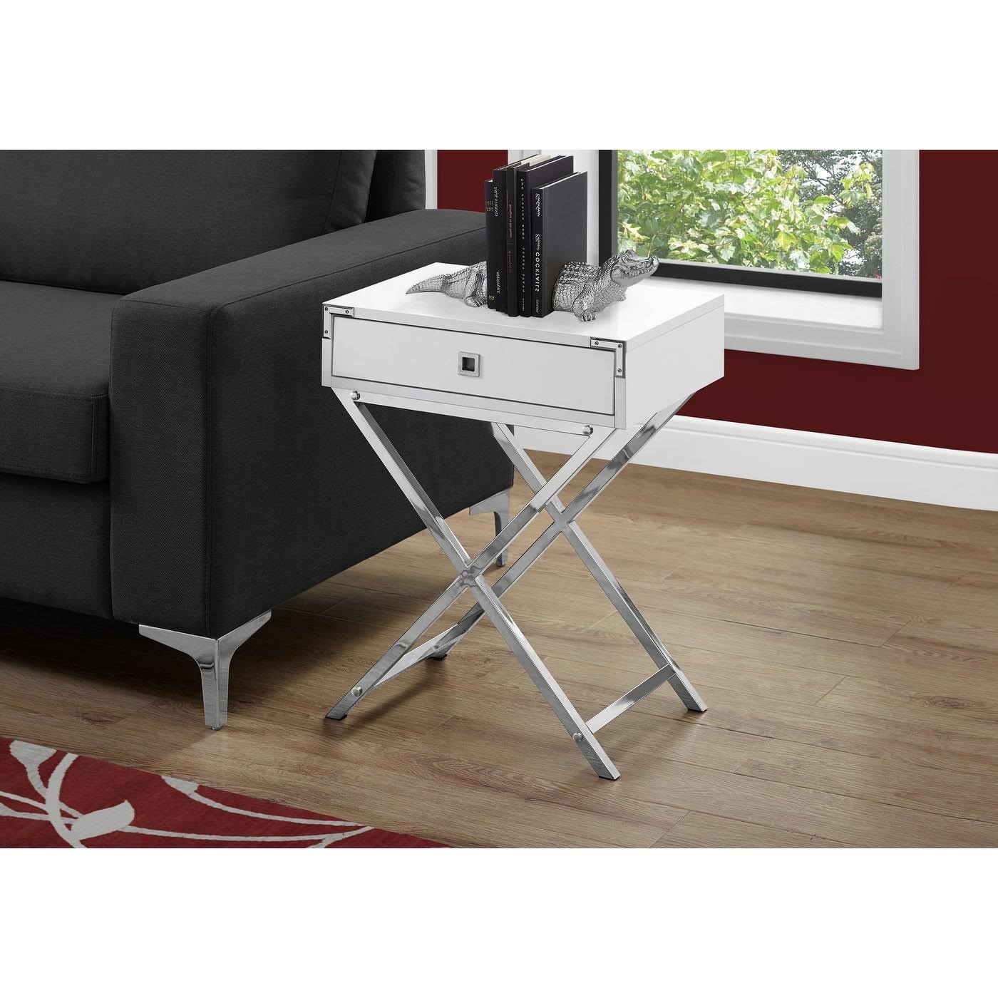 Monarch 3550 Glossy White Chrome Metal 24nch Accent Table - Wood