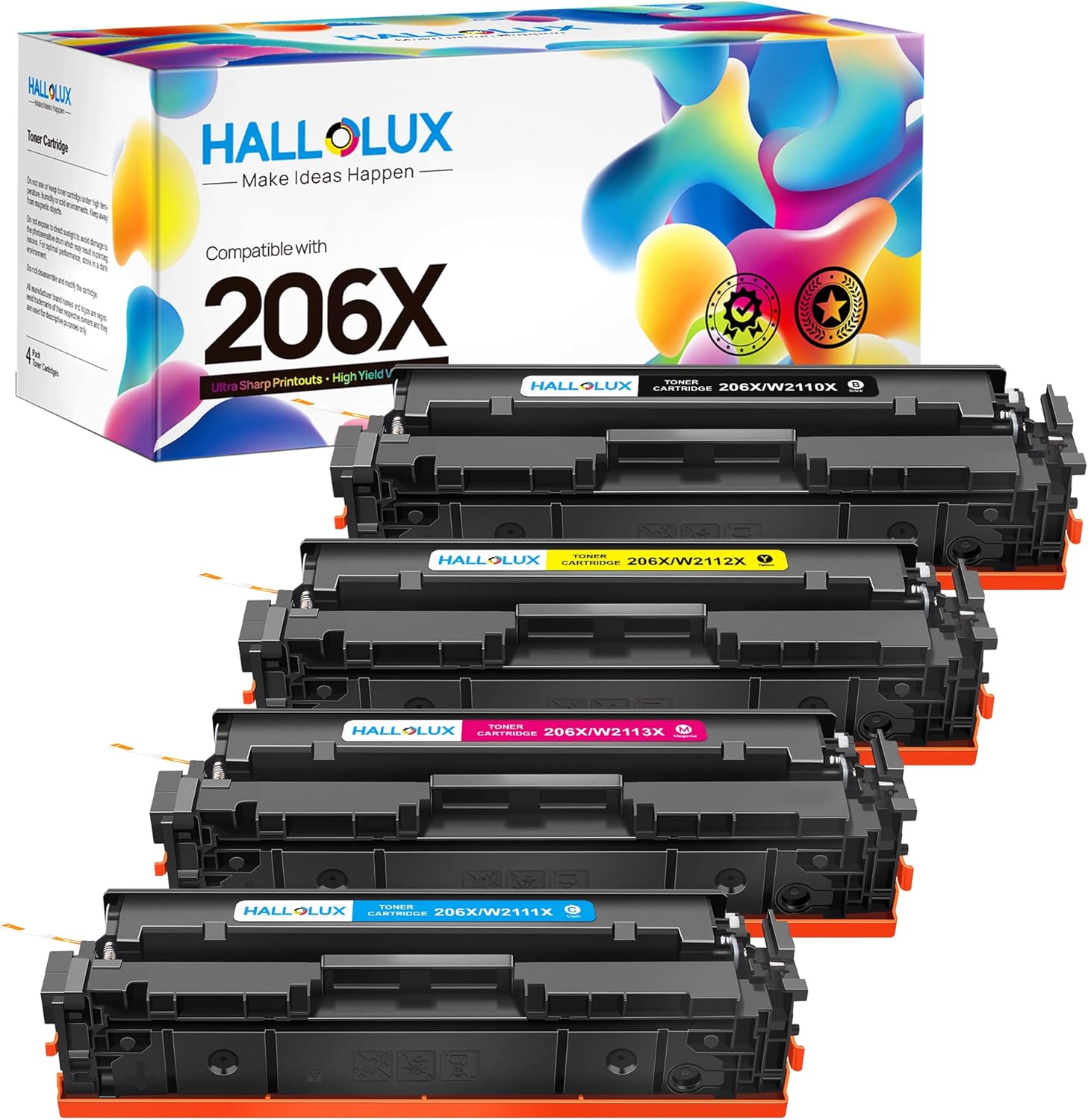 HALLOLUX Compatible Toner Cartridge Replacement for HP 206X 206A W2110X W2110A Compatible with Color Pro MFP M283fdw M283cdw M283 M255 M255dw M282nw Printer Toner (Black Cyan Yellow Magenta, 4 Pack)