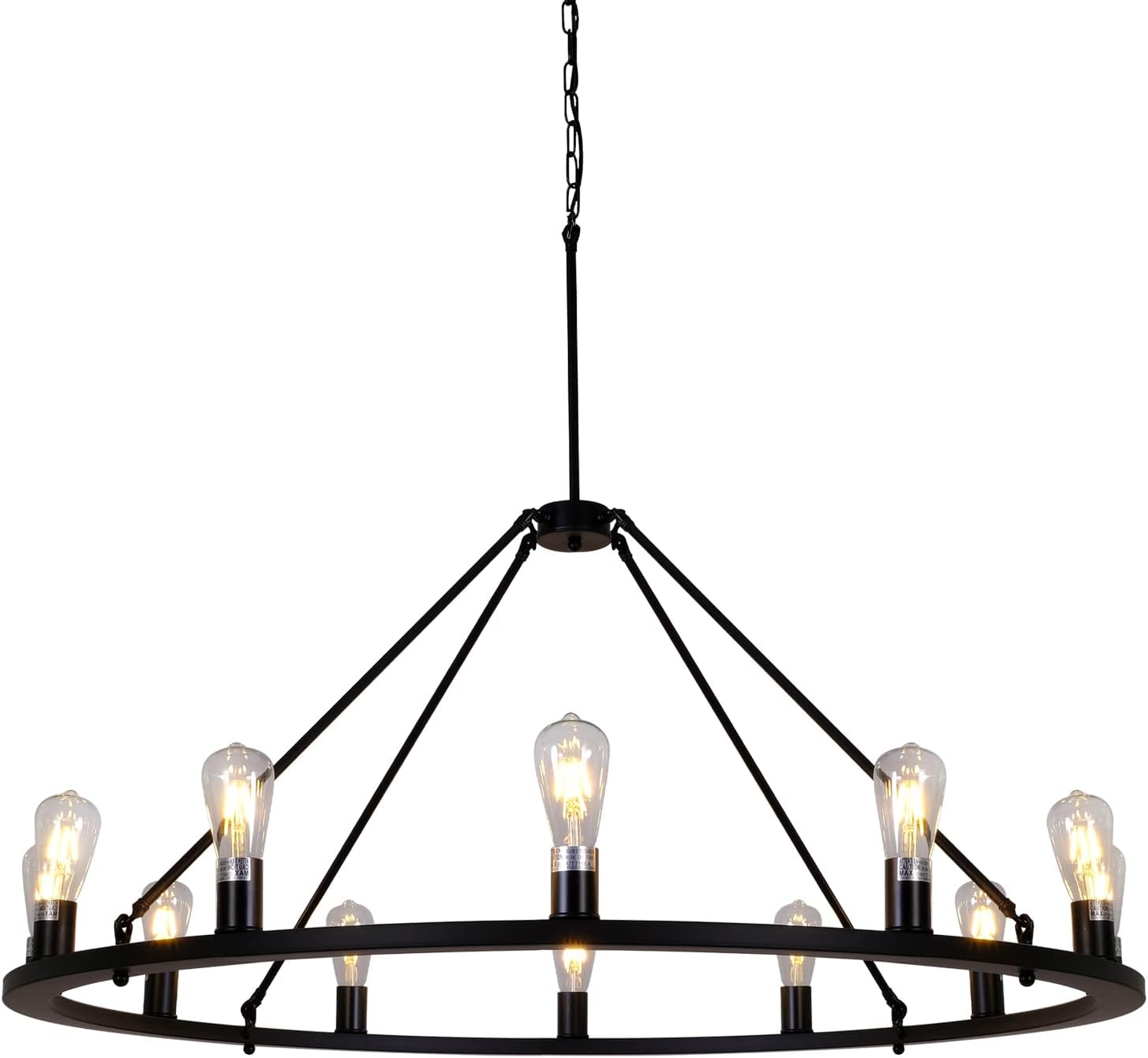 OSAIRUOS W39'' Vintage Rustic Rod Iron Chandelier Farmhouse Wagon Wheel Chandeliers Lighting Fixture Industrial Large Round Island 10 Lights for Living Room Foyer Church Cafe Shops, Matte Black