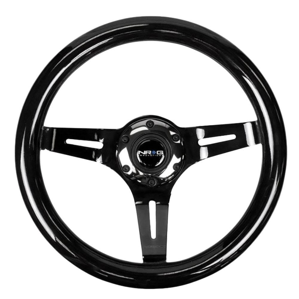 NRG Black Inlay 3 Black Chrome Spokes 310mm Classic Black Wood Grain Wheel Universal