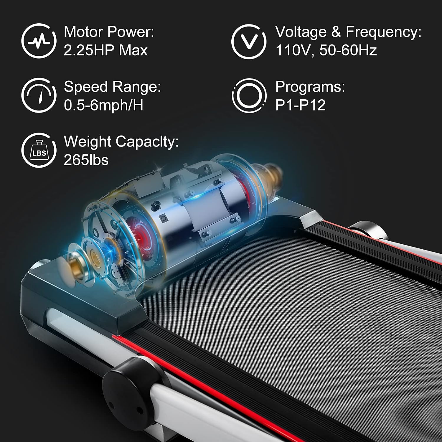 Folding Treadmills for Home, 2.25HP Electric Running Machine with Bluetooth Speaker, Remote Control and LED Display, Built-in 3 Workout Modes & 12 Programs, Easy Assemble Cardio Fitness