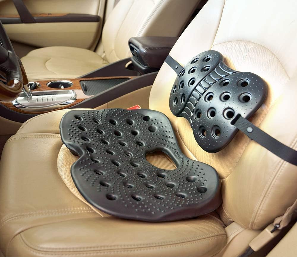 BackJoy SitzRight Wedge Seat Cushion Lumbar Support, Designed for Spine and Lower Back Pain, Coccyx, Sciatica, Ergonomic, Adjustable, Breathable, for Office/Car/Desk Chairs, 2 Piece Set