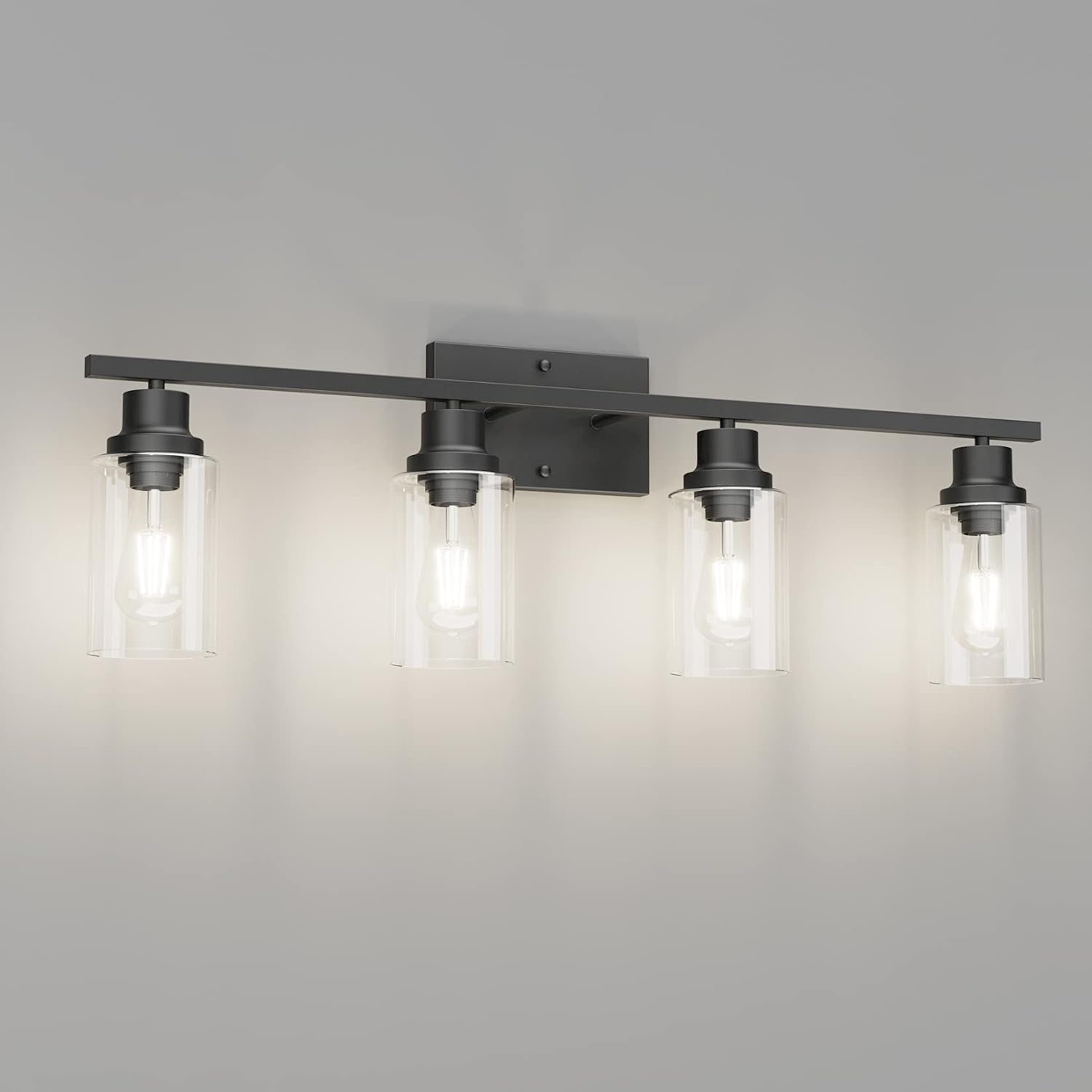 Tipace Matte Black Bathroom Vanity Light Fixtures,3-Light Industrial Bath Lighting with Clear Glass Shade (Bulb not Include)