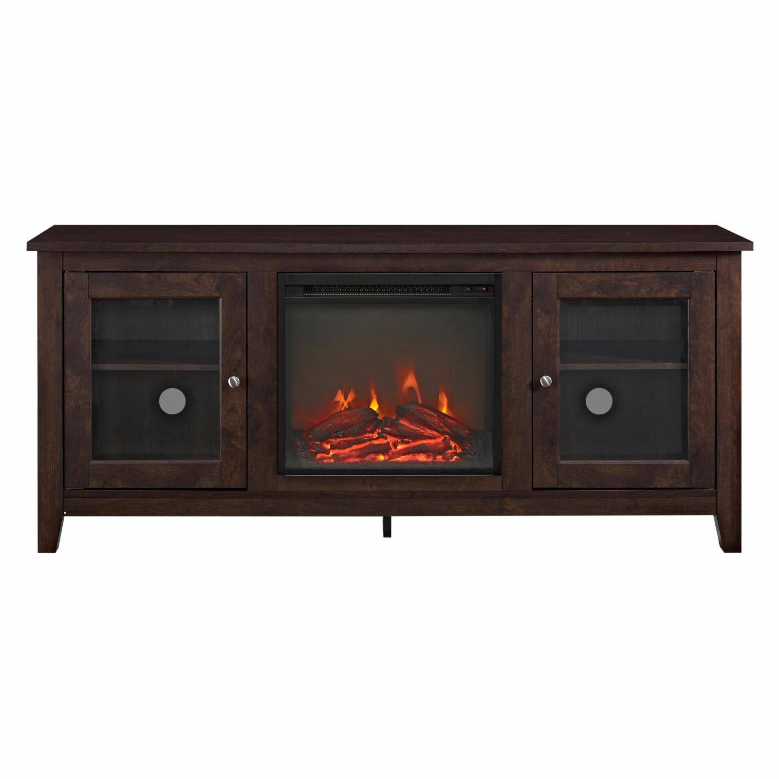 Walker Edison 58x22 Wood Media TV Stand Console with Fireplace - Traditional Brown