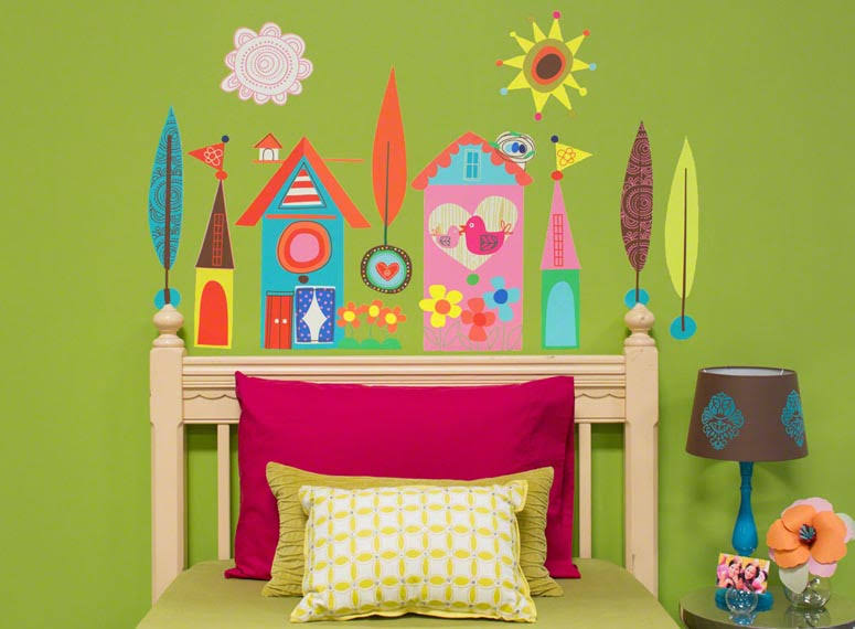 Oopsy Daisy Backyard Birdhouses Peel and Place Wall Decal Set