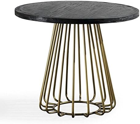 TOV Furniture The Madrid Collection Modern Rustic Style Pine Dining Room Table with Brushed Brass Base, Black