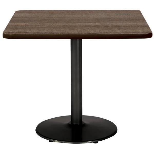 KFI Mode 36x22 Square Top Breakroom Table Round Black Base Standard Height Teak