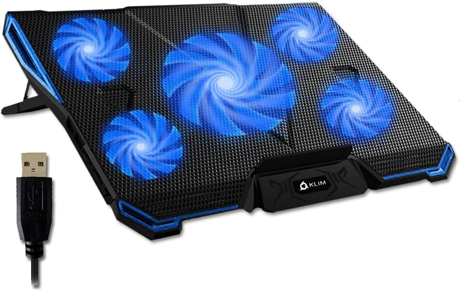 KLIM™ Cyclone Laptop Cooling Pad - 5 Fans Cooler - No More Overheating - Increase Your PC Performance and Life Expectancy - Ventilated Support for Laptop - Gaming Stand to Reduce Heating (Blue) Pack of 2