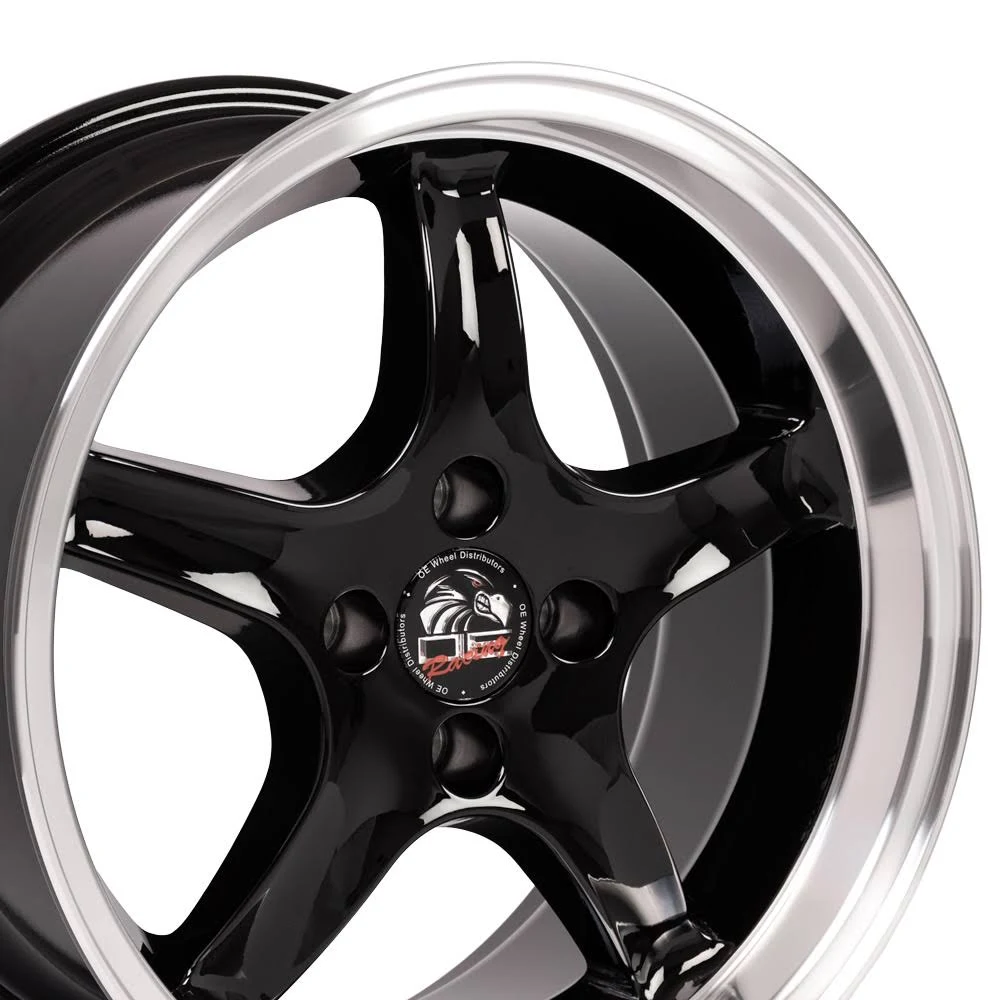 OE Wheels 17x8 Wheel Fits Ford Mustang - 4-Lug Cobra R Style DD Black Rim with Machined Lip
