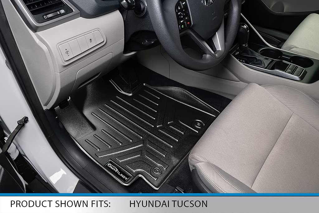 SMARTLINER All Weather Custom Fit 2 Row Black Floor Mat Liner Set Compatible With 2016-2019 Hyundai Tucson