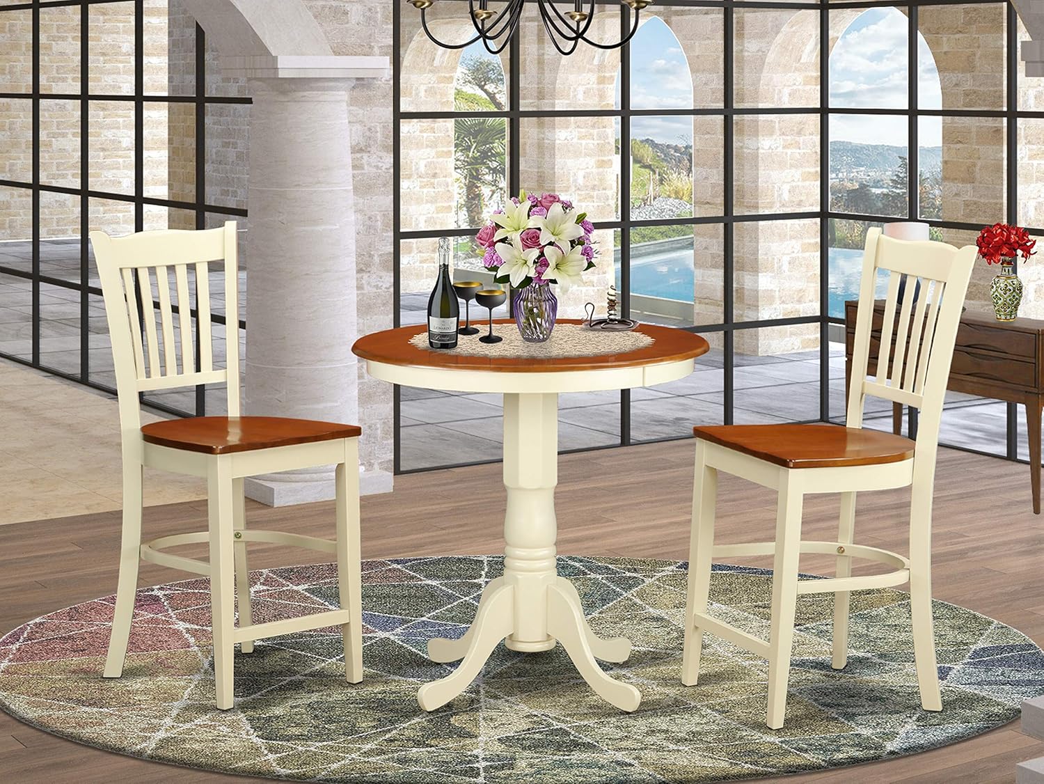 5 PC counter height Table and chair set-pub Table and 4 bar stools with backs