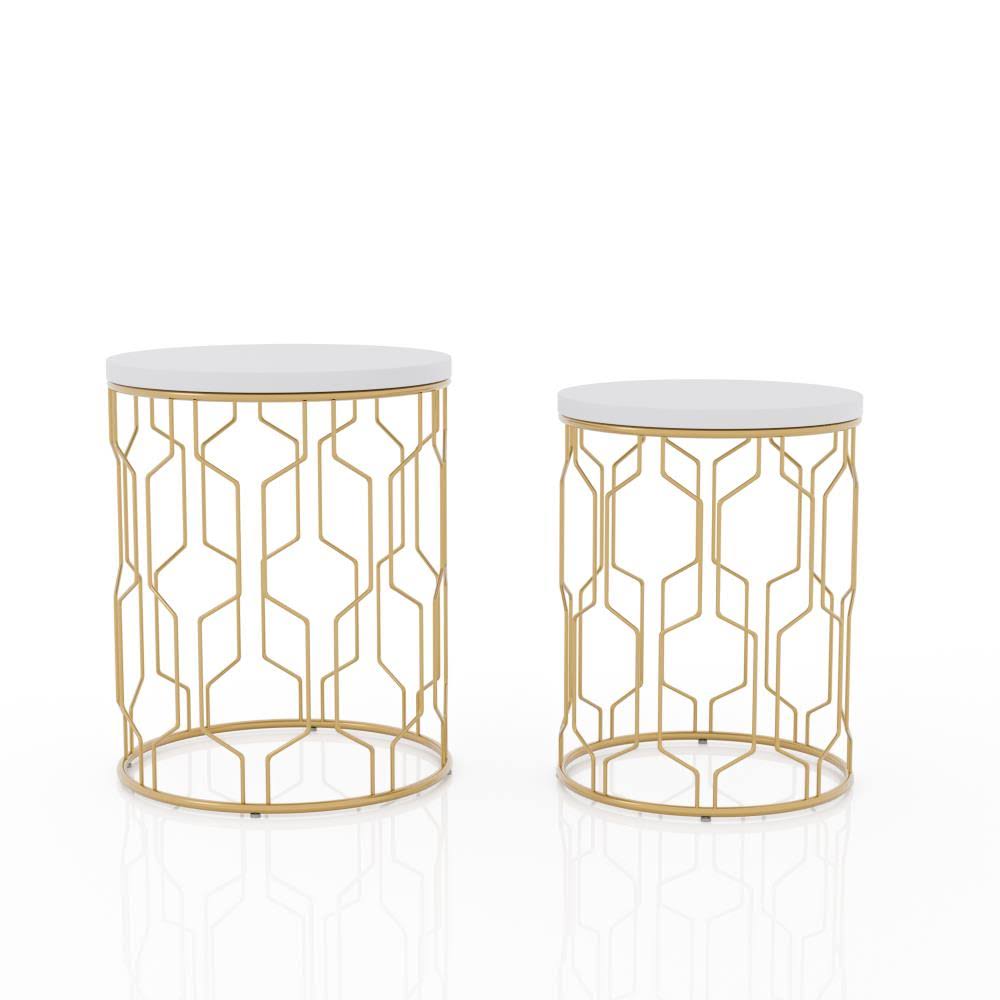 Furniture of America Beldair Gold Drum Base 2-Piece Nesting Tables | IDF-AC329GD