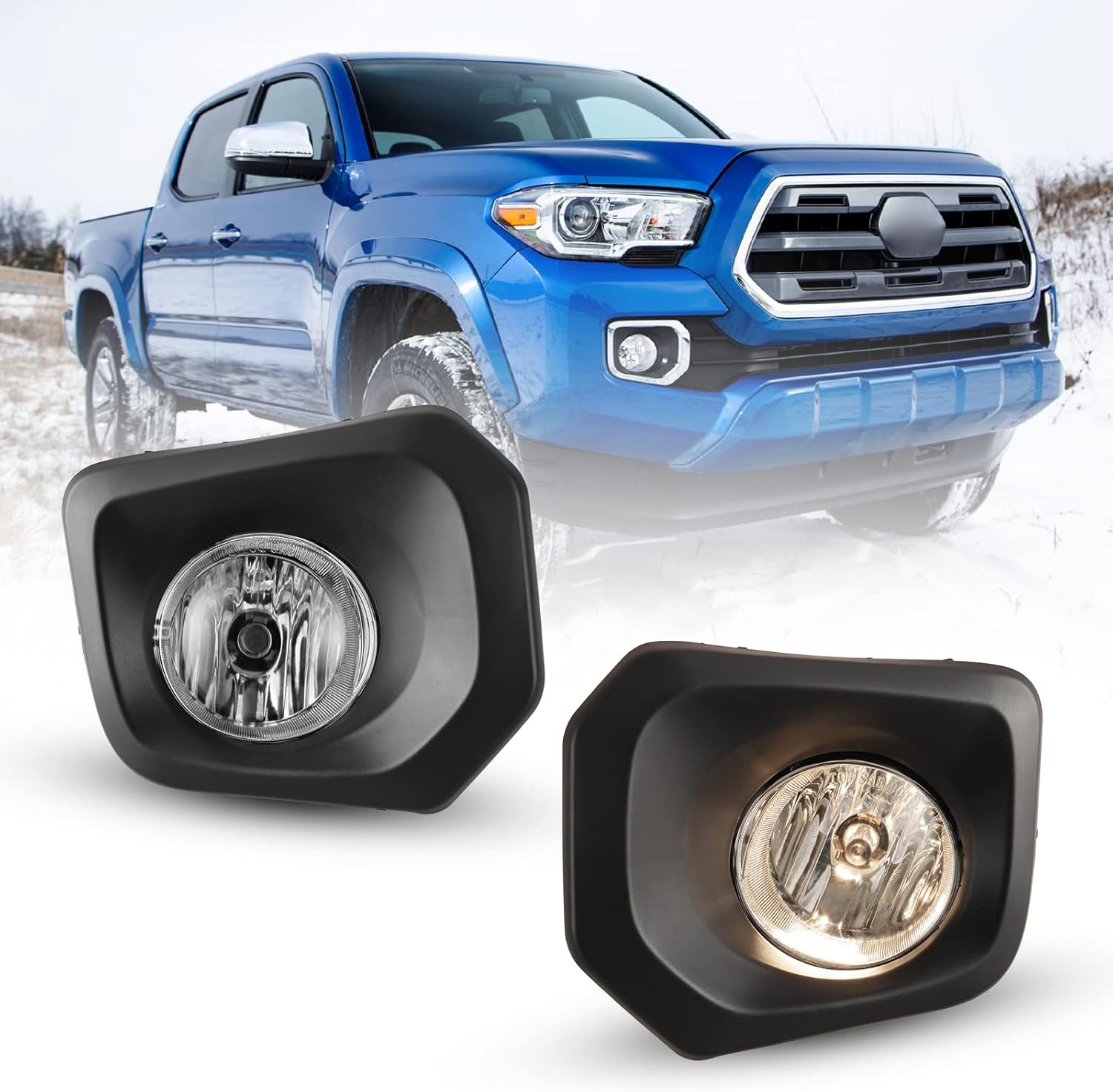 Fog Lights Assembly Compatible with [2016 2017 2018 2019 2020 2021 2022 Toyota Tacoma] Clear Lens with 12V 55W H11 Bulbs, Wiring Harness and Switch