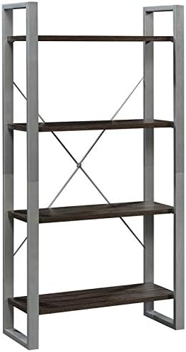 Sauder Rock Glen 4 Shelf Metal Framed Wooden Bookcase in Black Walnut