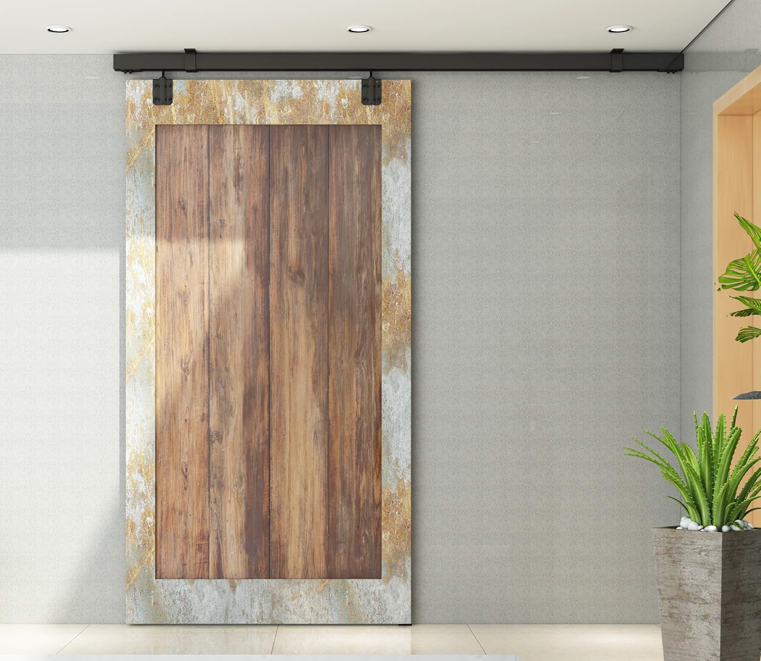 DIYHD 6FT Box Rail Heavy Duty Bypass Barn Door Hardware Black Box Track Exterior Sliding Barn Door Bypass Hardware