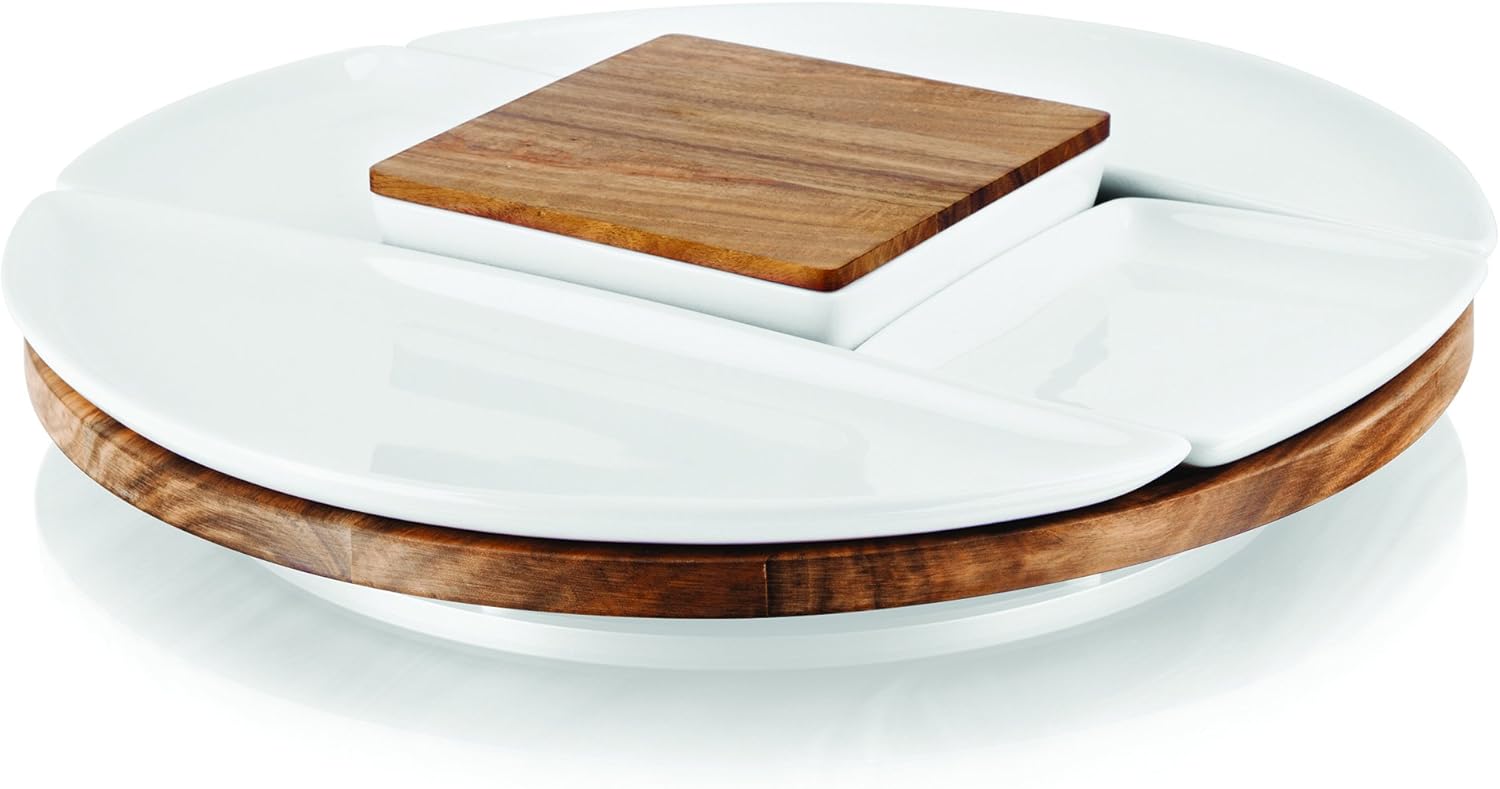 Umbra Spun Lazy Susan Server, White/Natural Pack of 2