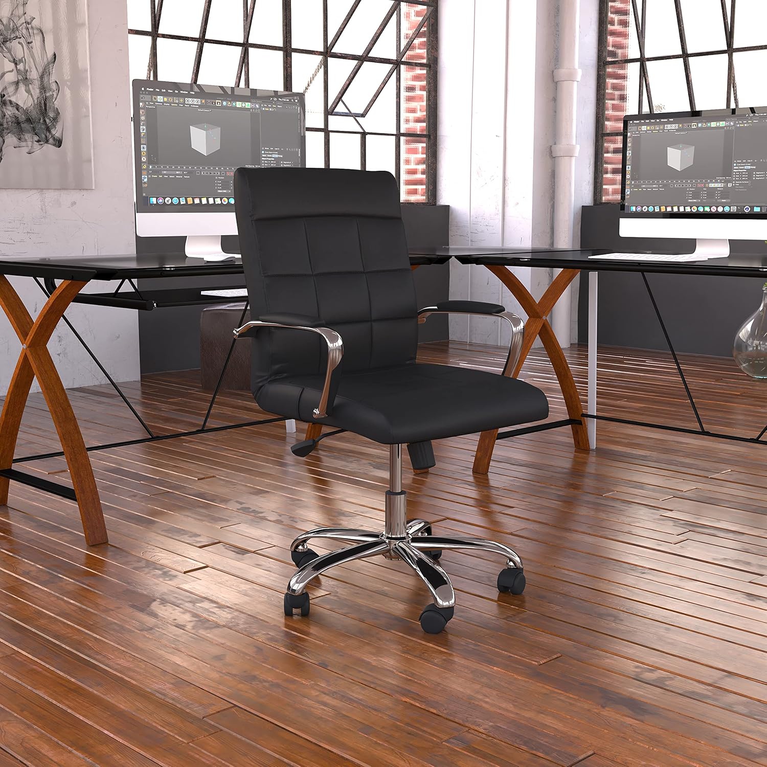 Flash Furniture Mid-Back Black Vinyl Executive Swivel Office Chair with Chrome Base and Arms