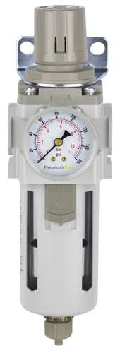 PneumaticPlus SAW400-N04BGS-MEP Compressed Air Particulate Filter Regulator Piggyback Combo 1/2x22 NPT, 10 UM- Metal Bowl, Manua