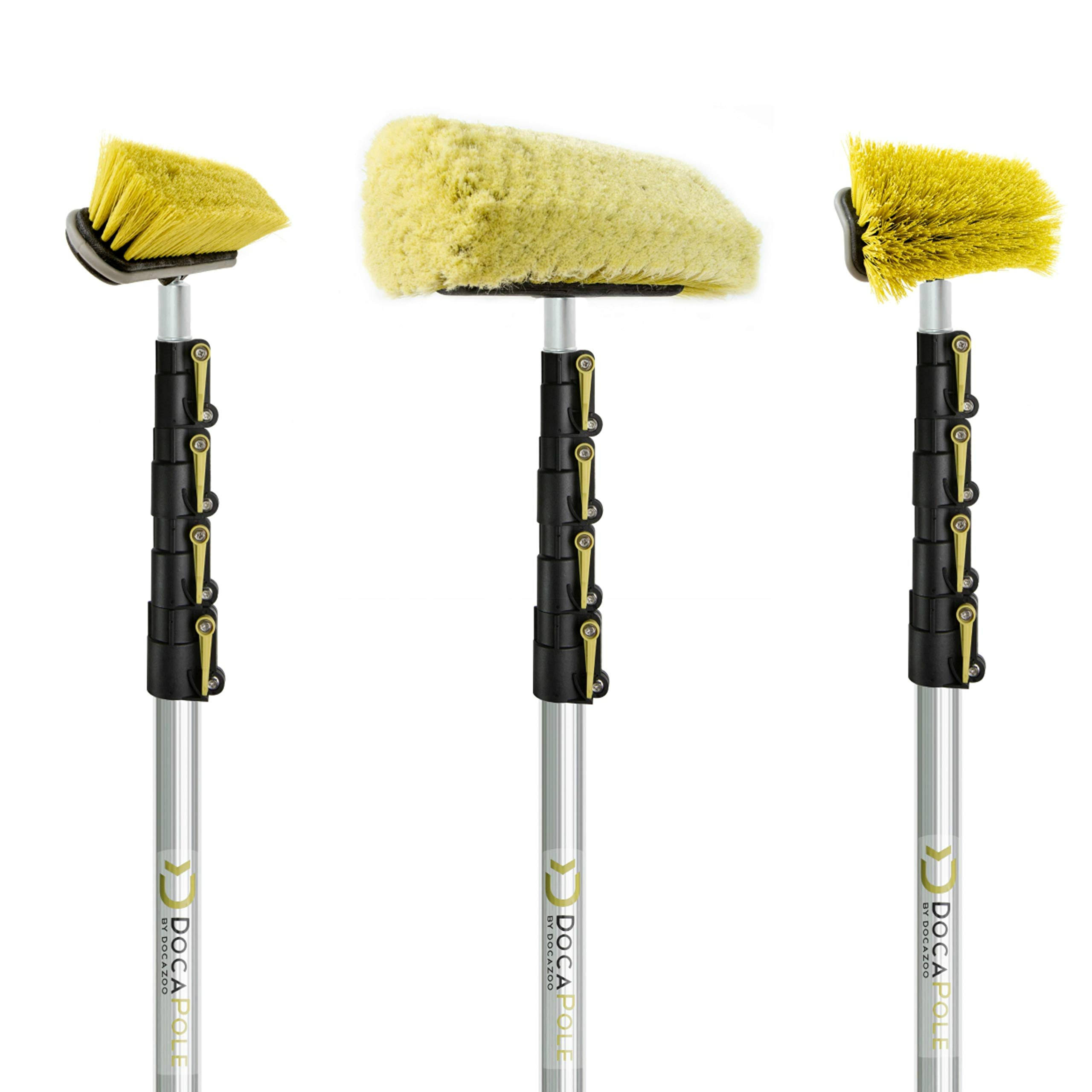 DocaPole High Reach Brush Kit w/6 ft. to 24 ft. Extension Pole- Includes Soft Bristle Medium Bristle u0026 Hard Bristle Scrub Br