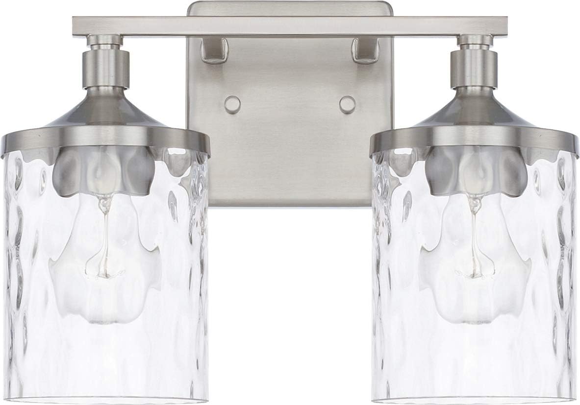HomePlace Lighting 128821BN-451 Colton Mid-Century Clear Water Glass Bathroom Vanity Wall Light, 2-Light 200 Total Watts, 10