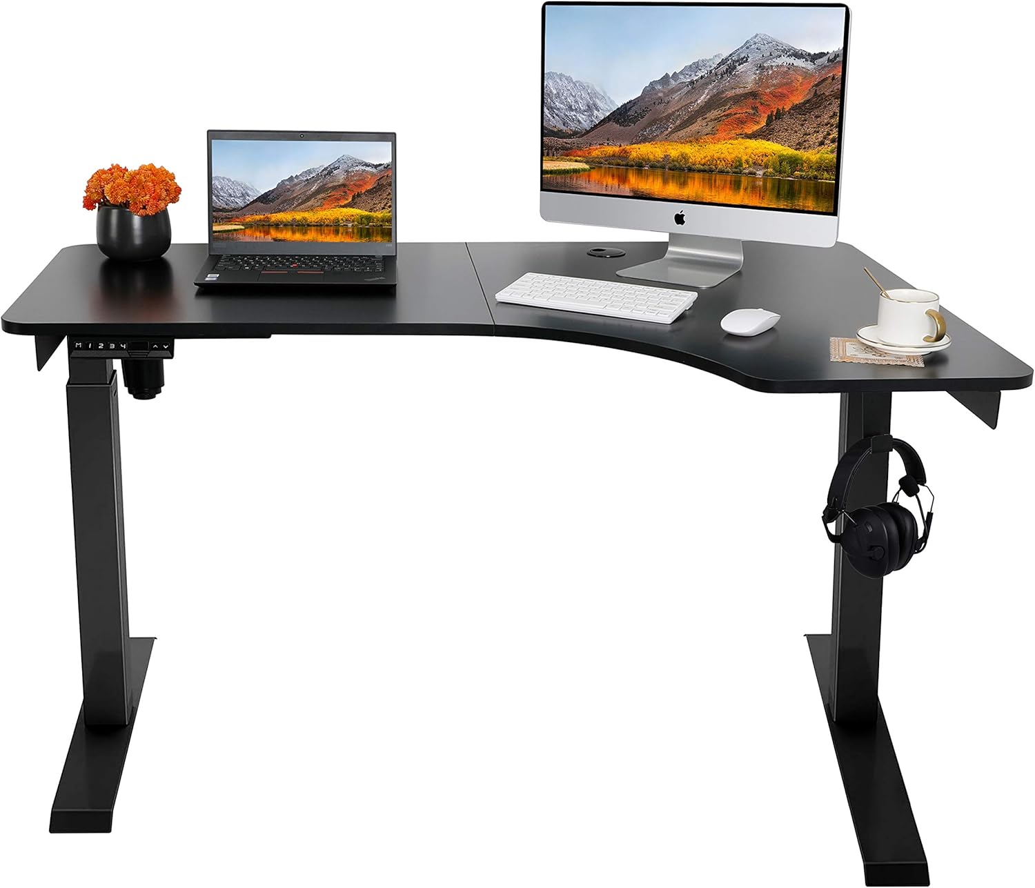 AuAg Electric Standing Desk L Shape, Height Adjustable L Desk, Stand up Corner Desk for Home Office, Corner Standing Desk for Gaming Working Studying (Black)