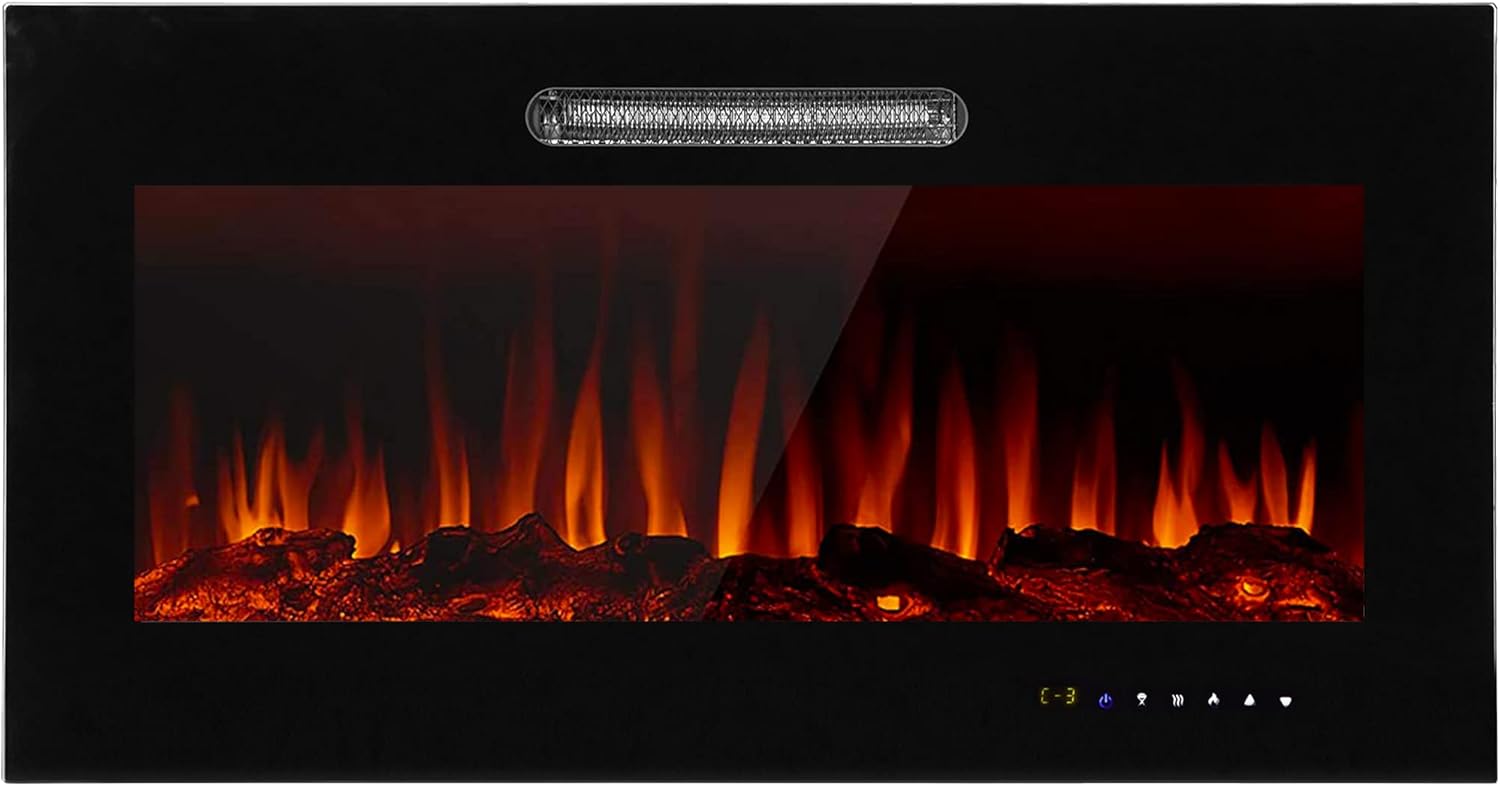 windaze 36 inch Recessed and Wall Mounted Electric Fireplace Heater,with Timer, Remote Control,9 Flame Color,750w/1500w, Black