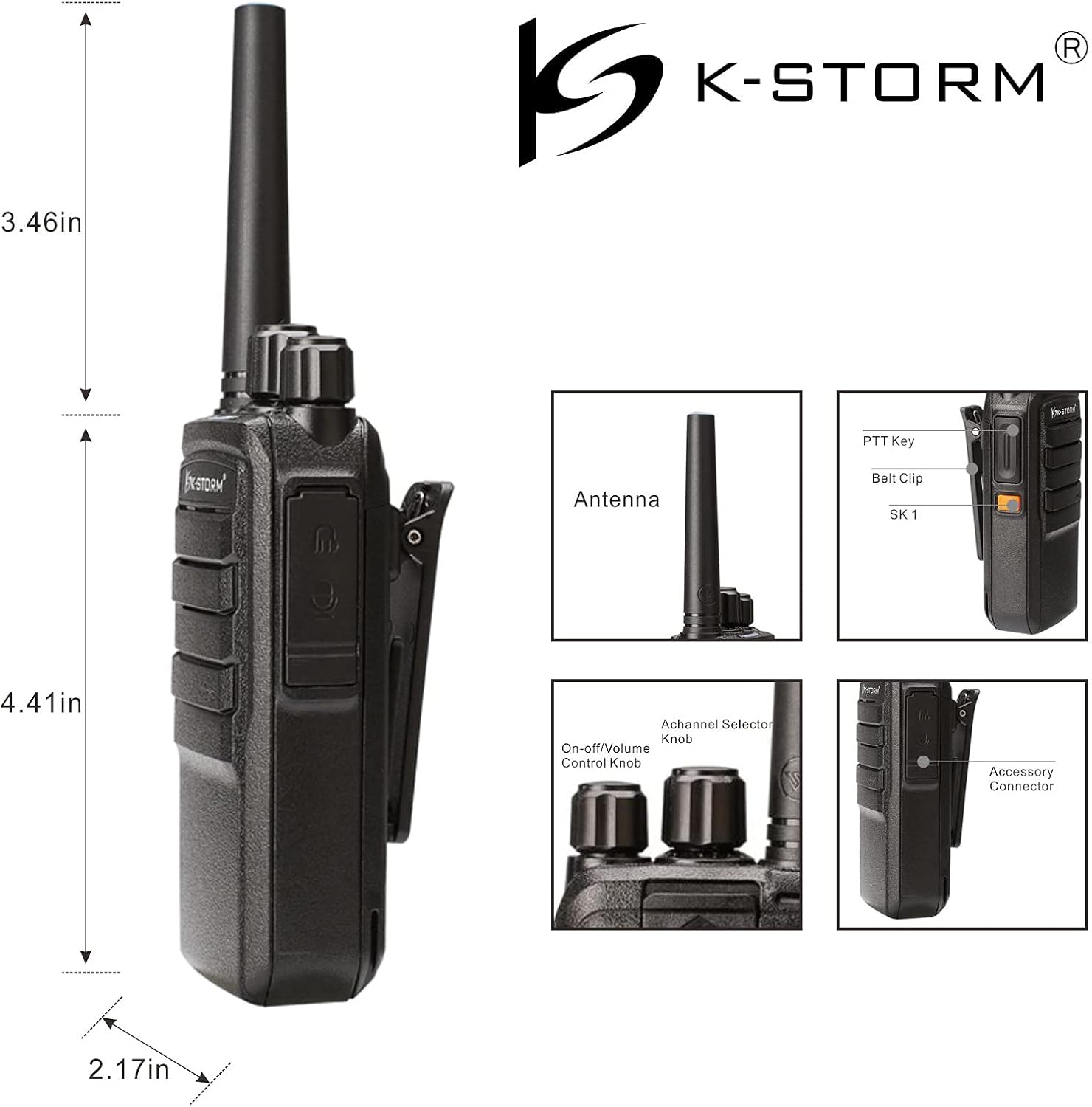 KS K-STORM 400-470Mhz KST-F3 Rechargeable Walkie Talkies Extra Long Standby Included Earpieces, 3000mAh Batteries, Chargers and Antennas (1 Pair) Pack of 2