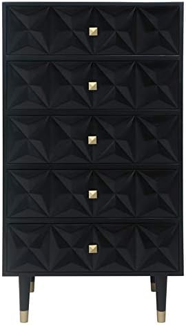 Riverbay Furniture Wood Five Drawer Geo Texture Chest in Black