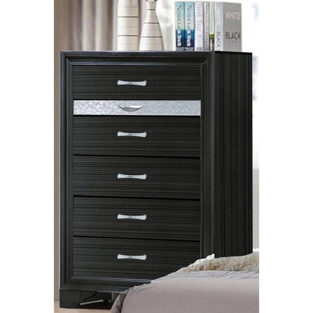 Benzara Bm185440 Two Tone Wooden Chest with Six Drawers Black and Silver