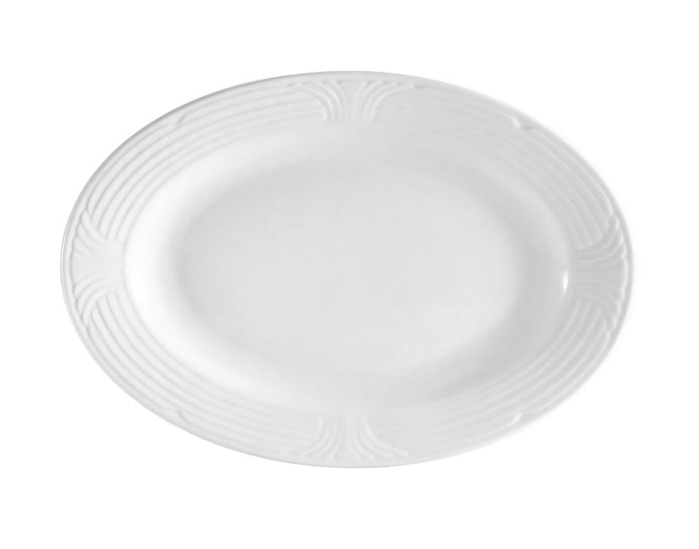 CAC China CRO-51 Corona 15-inch by 10-Inch Super White Porcelain Oval Platter, Box of 12