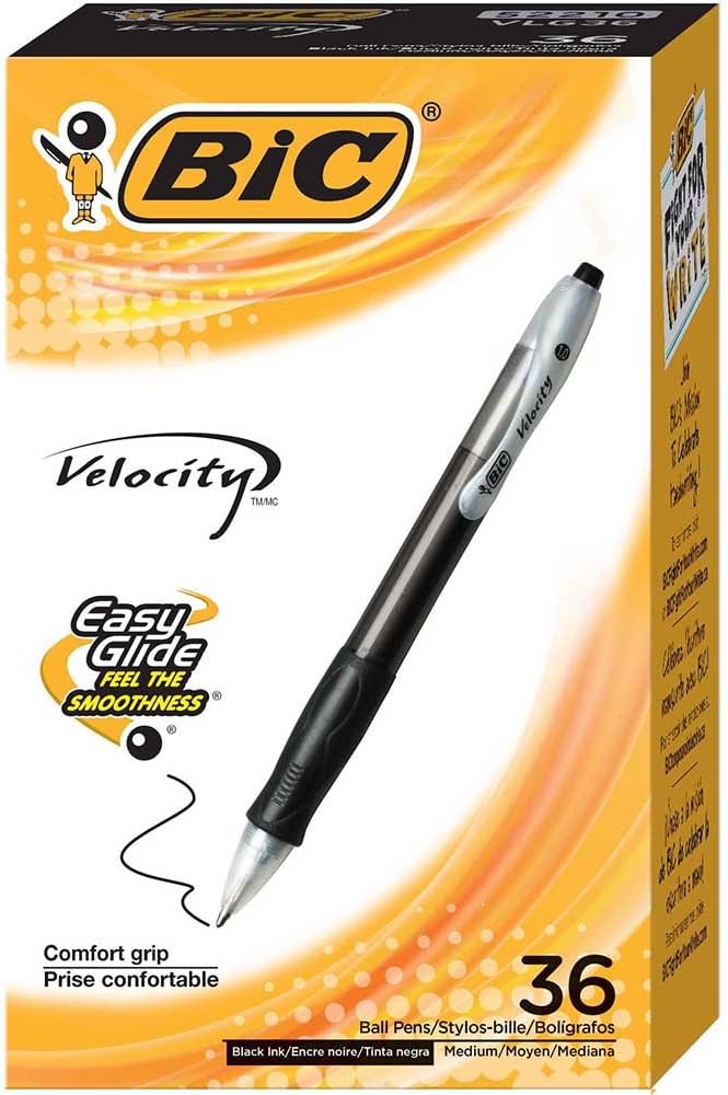 BIC Velocity Retractable Ball Pen, Medium Point (1.0mm), Black, 36-Count- Pack of 12
