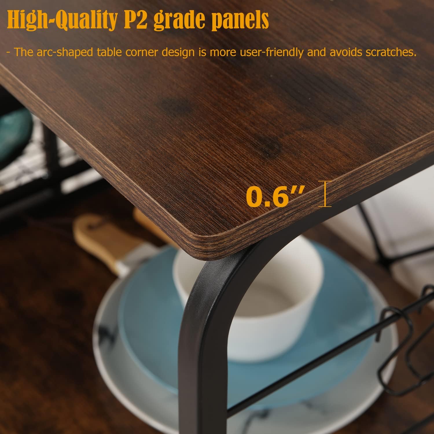 HTTH Baker's Rack Kitchen Utility Storage Shelf Kitchen Dining Cart Trolley Free Standing Microwave Oven Stand 3 Layers + 4 Layers Shelf with Wire Basket,4 Hooks and 6 Pulleys (Rustic Brown)