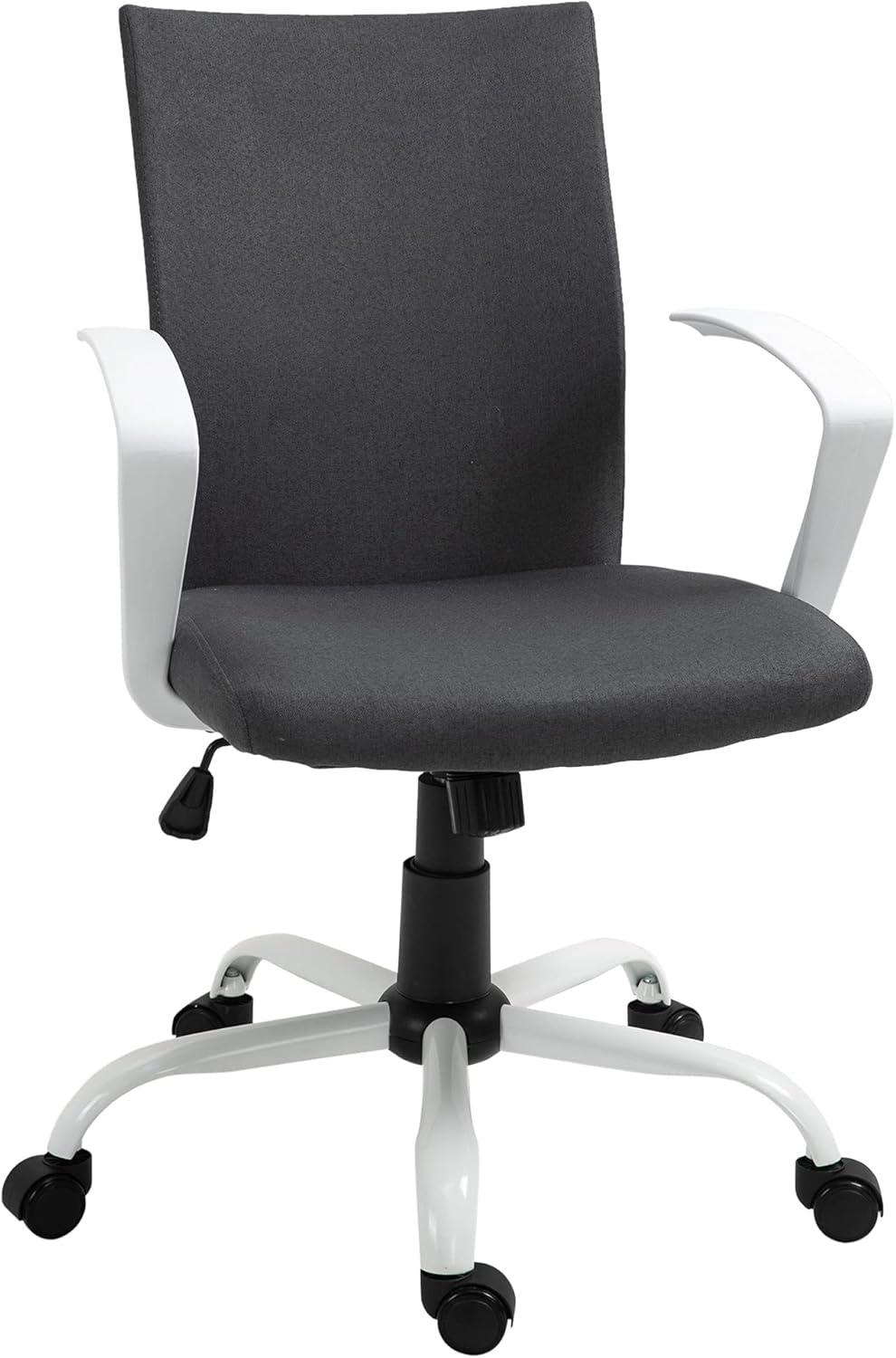 Vinsetto Office Chair Ergonomic Mid Back Swivel Linen Chair with Adjustable Height, Wheels, Raised Armrests and Rocking Function, Dark Grey