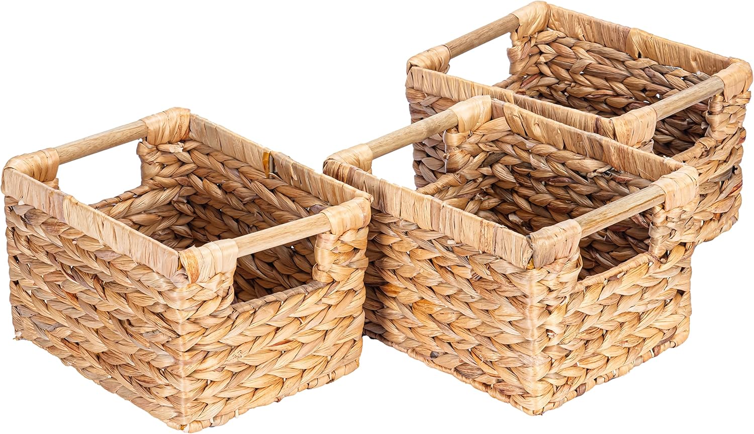 VATIMA Small Wicker Baskets for Organizing Bathroom, Hyacinth Baskets for Storage, Wicker Storage Basket with Wooden Handle, Decorative Wicker Small Basket 10.2 x 7.5 x 6.1 inches - 3 Pack Pack of 2
